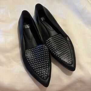 Paige Brea Grommet Leather Loafers Black size 7.5